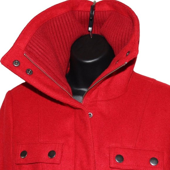 La Redoute US 6 UK 10 Red Belted Wool Blend Full Zip Snaps Knit Collar Coat - Picture 5 of 11